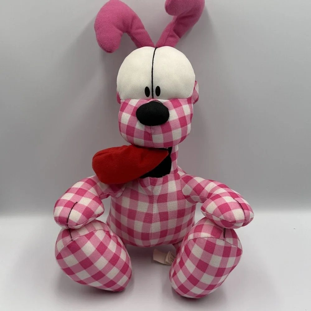 Garfield‎ Odie Plush Pink Gingham Check Dog 2009 Toy Factory PAWS Licensed